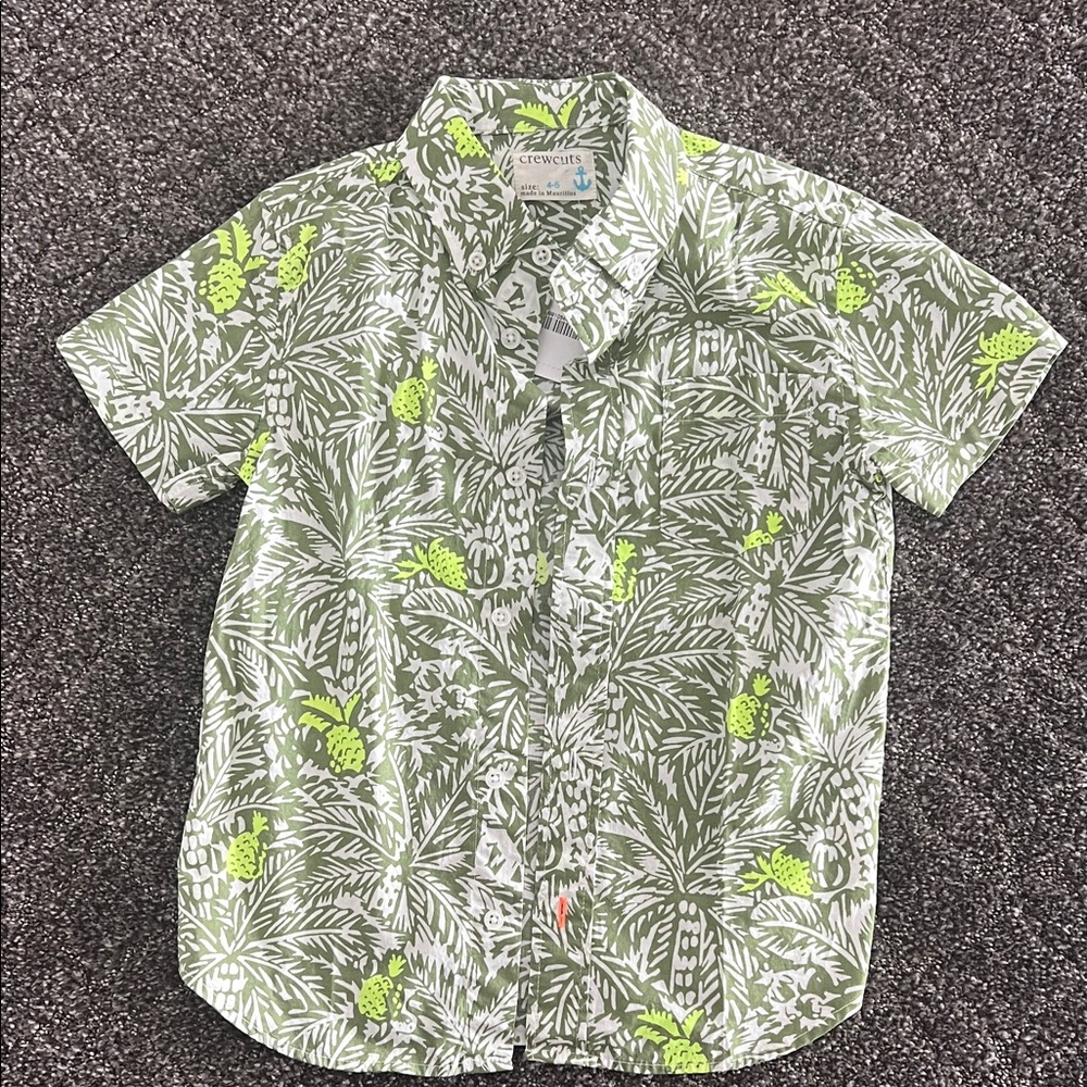Crewcuts Green and White Tropical Print Shirt